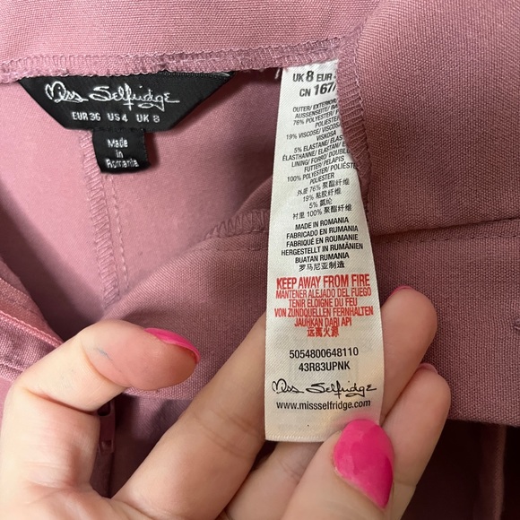 Pink paperbag pants Miss Selfridge tie belt Sz 4 pleated good condition dusty - Picture 6 of 6